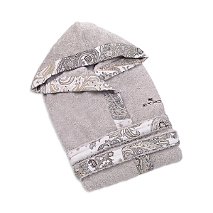 Etro Hooded Paisley Trim Bath Robe In Med Grey