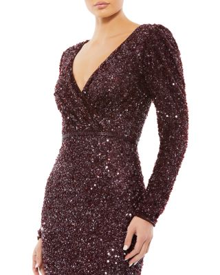 Sequin Faux Wrap Gown