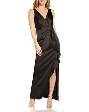 Adrianna Papell Draped Full-length Gown In Black