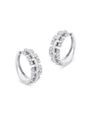 Bloomingdale's Fine Collection - Diamond Round & Baguette Hoop Earrings in 14K White Gold, 2.0 tcw
