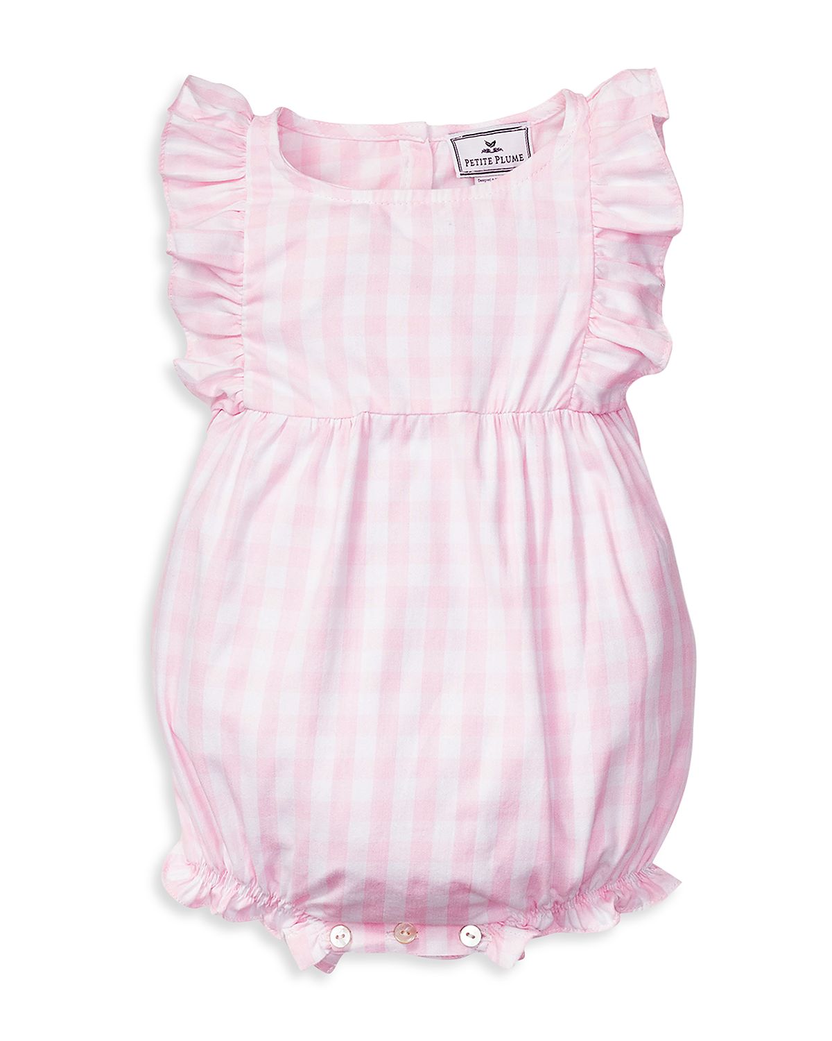 Petite Plume Unisex Pink Gingham Ruffled Romper - Baby