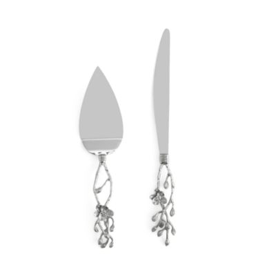White Orchid Wedding Cake Knife & Server Set
