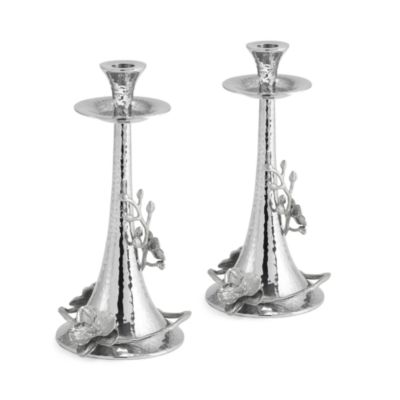 White Orchid Taper Candleholder, Set of 2