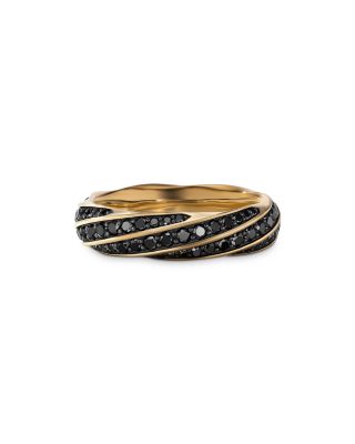 David Yurman - Men's 18K Yellow Gold Cable Edge Black Diamond Pav&eacute; Ring