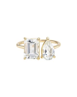 Zoe Lev - 14K Yellow Gold White Topaz Toi & Moi Ring