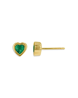 Rachel Reid 14k Yellow Gold Emerald Heart Stud Earrings In Green/gold