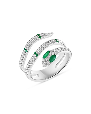 Bloomingdale's Emerald & Diamond Bypass Snake Ring In 14k White Gold - 100% Exclusive In Green/white