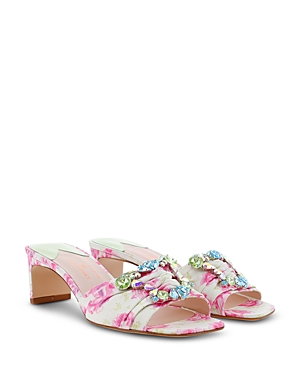 Sophia Webster X Loveshackfancy Women's Margaux Embellished Floral Print Slide Sandals In White And Pink