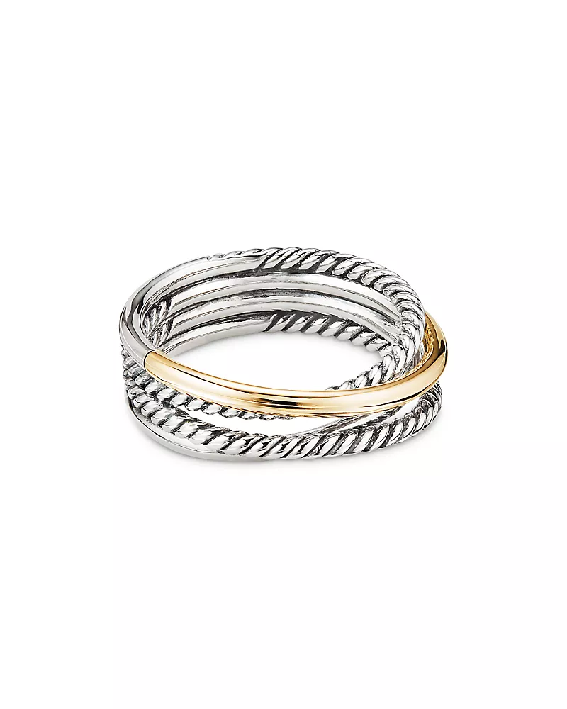 David Yurman Sterling Silver & 18K Yellow Gold Crossover Narrow Ring