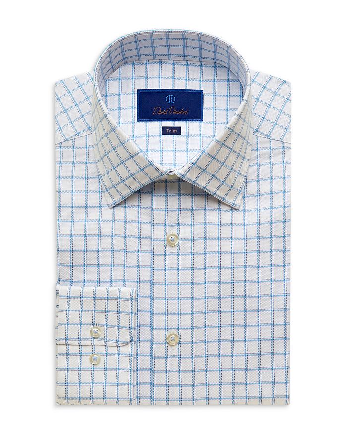 David Donahue Cotton Oxford Check Trim Fit Dress Shirt | Bloomingdale's