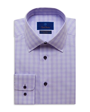 Shop David Donahue Cotton Tonal Plaid Trim Fit Dress Shirt In Lilac