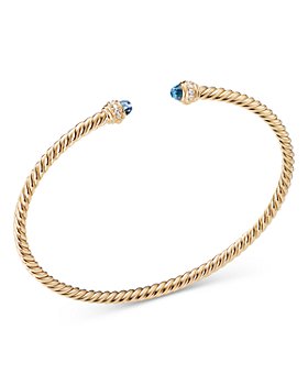 David Yurman - 18K Yellow Gold Cablespira® Hampton Blue Topaz & Diamond Cuff Bangle Bracelets