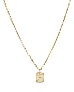 Zoe Lev 14K Yellow Gold Diamond Pleated Dog Tag Pendant Necklace, 16-18