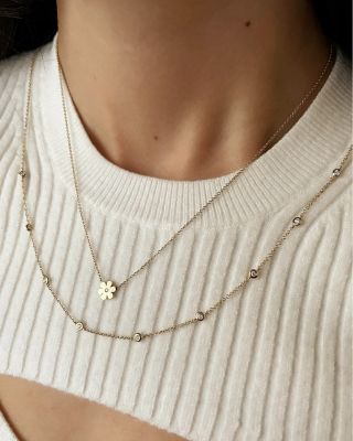 14K Yellow Gold Diamond Flower Pendant Necklace, 16-18"