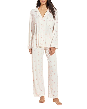 Eberjey Gisele Tencel Printed Long Pajama Set In Tulip-off White/lilac