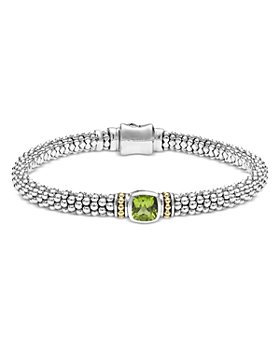 LAGOS - 18K Yellow Gold & Sterling Silver Caviar Color Peridot Solitaire Link Bracelets
