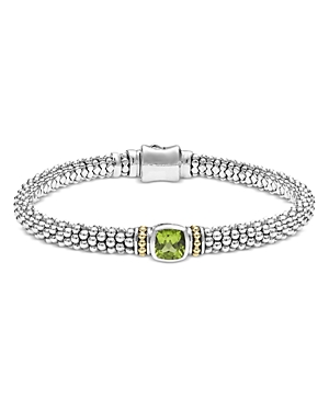 Lagos Sterling Silver & 18k Yellow Gold Rittenhouse Peridot Solitaire Link Bracelet In Green/silver