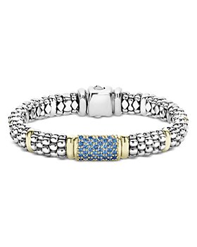 LAGOS - 18K Yellow Gold & Sterling Silver Signature Caviar Blue Sapphire Pavé Link Bracelets