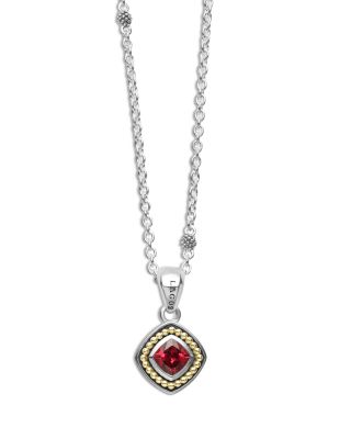 Lagos 18K Yellow Gold & Sterling Silver Rittenhouse Rhodolite Garnet Bead Frame Pendant Necklace, 16-18