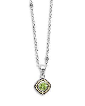 LAGOS - 18K Yellow Gold & Sterling Silver Caviar Color Peridot Bead Frame Pendant Necklace, 16-18"