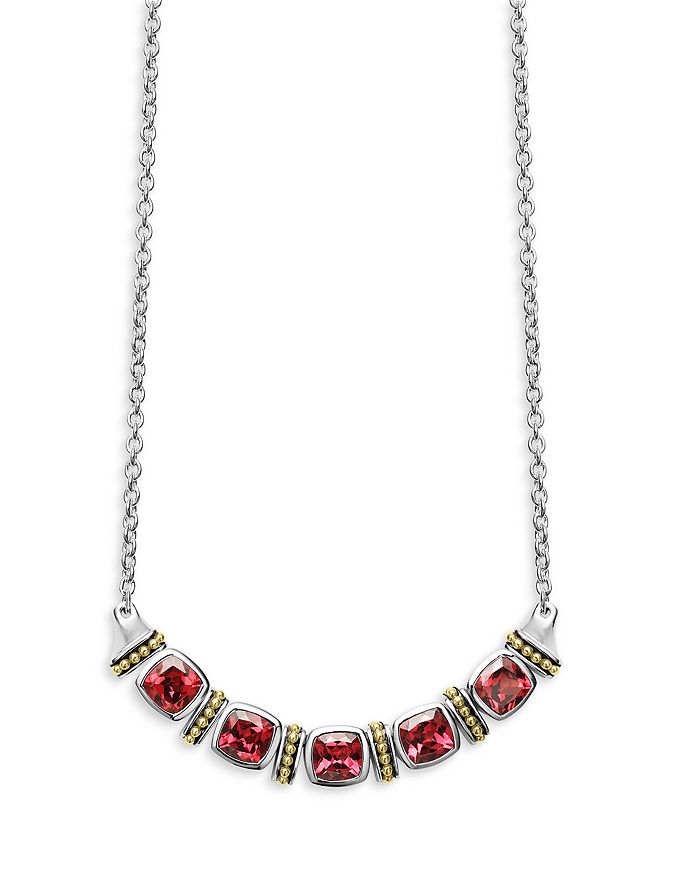 LAGOS - 18K Yellow Gold & Sterling Silver Caviar Color Rhodolite Garnet Multi Stone Statement Necklace, 16-18"