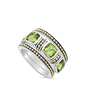 Lagos 18k Yellow Gold & Sterling Silver Rittenhouse Peridot Beaded Ring In Green/silver