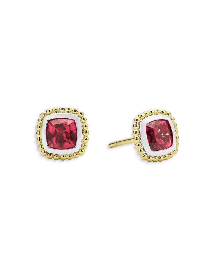 LAGOS - 18K Yellow Gold & Sterling Silver Caviar Color Rhodolite Garnet Stud Earrings