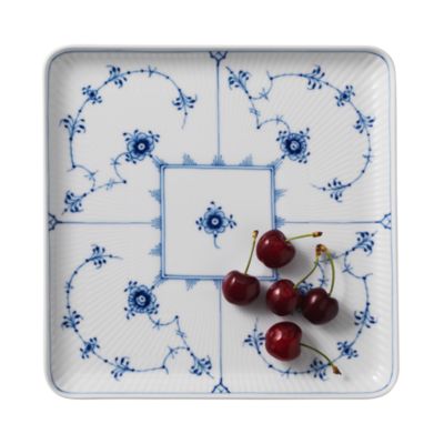 Blue Fluted Plain Large Square Plate