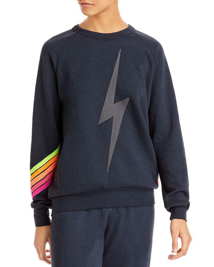 Aviator Nation Bolt Chevron Sweatshirt In Charcoal Neon Rainbow
