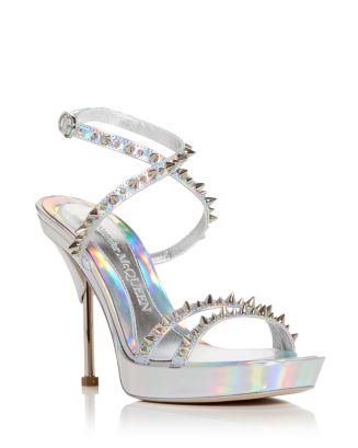 shoes, alexander mcqueen, metallic shoes, platform high heels, extravagant  - Wheretoget