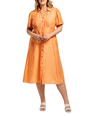 Estelle Plus Ibiza Button Front Midi Dress In Orange