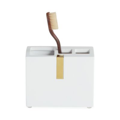 Houston Street White/Brass Toothbrush Holder