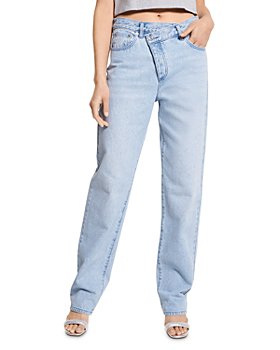 MICHAEL Michael Kors - Foldover High Rise Wide Leg Denim Jeans in Blue Haze Wash