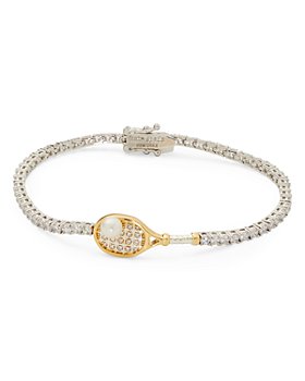 kate spade new york - Queen Of The Court Cubic Zirconia & Imitation Pearl Tennis Flex Bracelet in Gold Tone