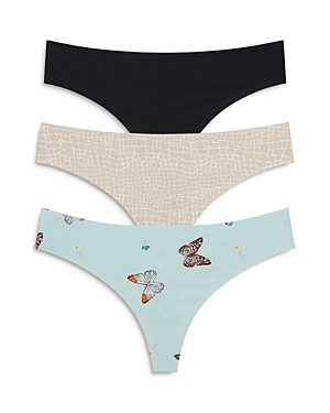 Honeydew Skinz Thongs, Set Of 3 In Black/calm Python/fresco Butterflies