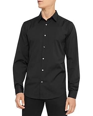 Shop Theory Sylvain Good Cotton Slim Fit Button Down Shirt In Black