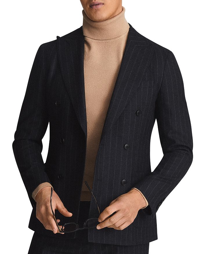 REISS Fenchurch Flannel Pinstripe Slim Fit Double Breasted Suit Jacket ...