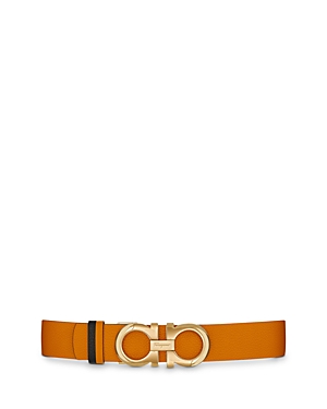 Ferragamo Gancini Buckle Reversible Leather Belt In Olivello