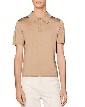 Sandro Pablo Knit Polo Shirt In Camel