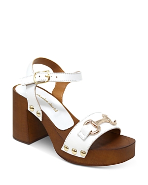 Charles David Women's Platform Block-heel Suede Sandals In White Leather