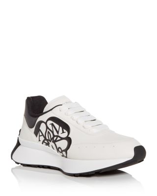 Alexander McQueen Men's Logo Cut-Out Sneakers - White Black - Size 11.5