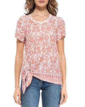 B Collection By Bobeau Printed Side Tie Tee In Orange/ivory