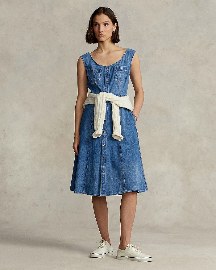 Ralph Lauren Cotton Denim Cap Sleeve Dress | Bloomingdale's