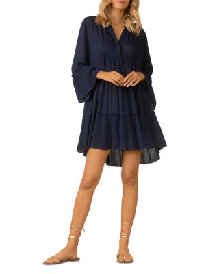 Elan Ruffle Trim Swing Dress In Navy | ModeSens
