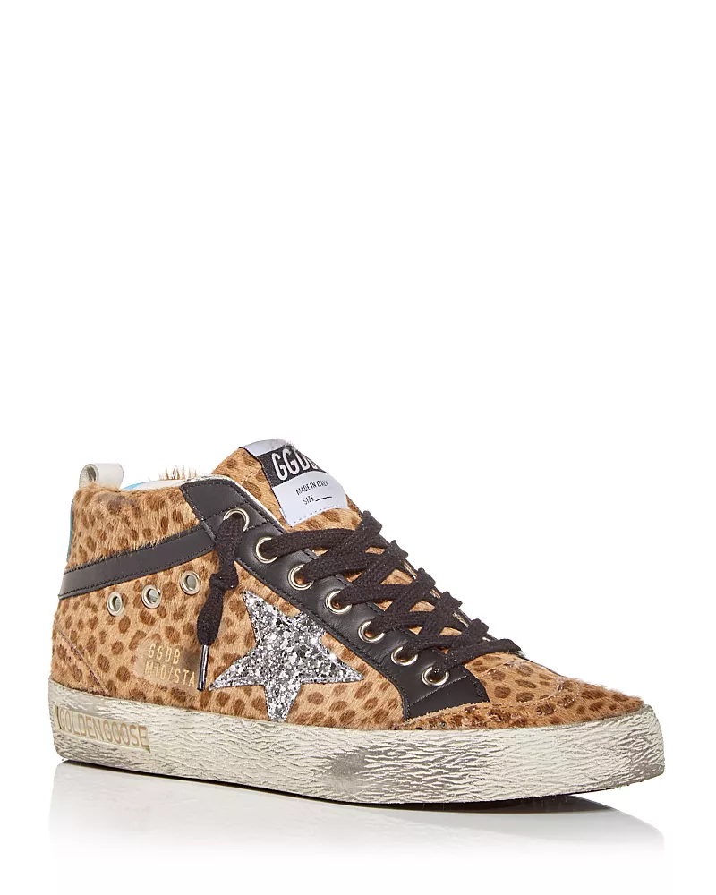 Golden Goose Women's Mid Star Giraffe Print Real Calf Hair Mid Top Sneakers