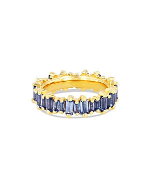 Suzanne Kalan 18k Yellow Gold Fireworks Blue Sapphire Baguette Asymmetrical Band In Blue/gold