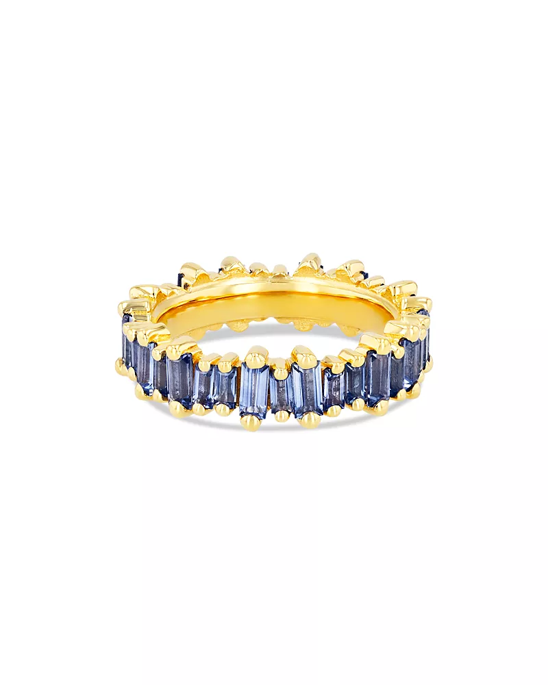 Suzanne Kalan 18K Yellow Gold Fireworks Blue Sapphire Baguette Asymmetrical Band