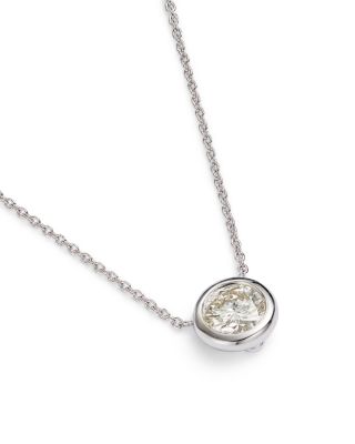 18K White Gold Bezel Diamond Solitaire Pendant Necklace, 16" 