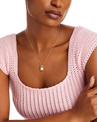 18K Yellow Gold Diamond Padlock Pendant Necklace, 16"