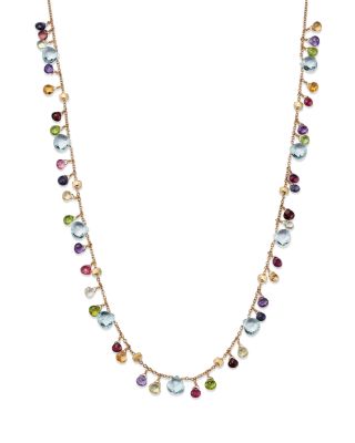 18K Yellow Gold Paradise Blue Topaz & Mixed Gemstone Necklace, 16.5"
